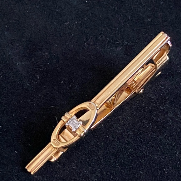 CELINE Tie Bar / Clip Goldtone Triomphe Logo Oval - Picture 1 of 8